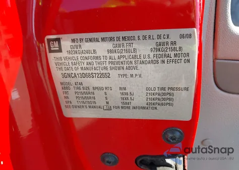 2008 Chevrolet Hhr Ls z USA, uszkodzony, nr VIN 3GNCA13D68S722552